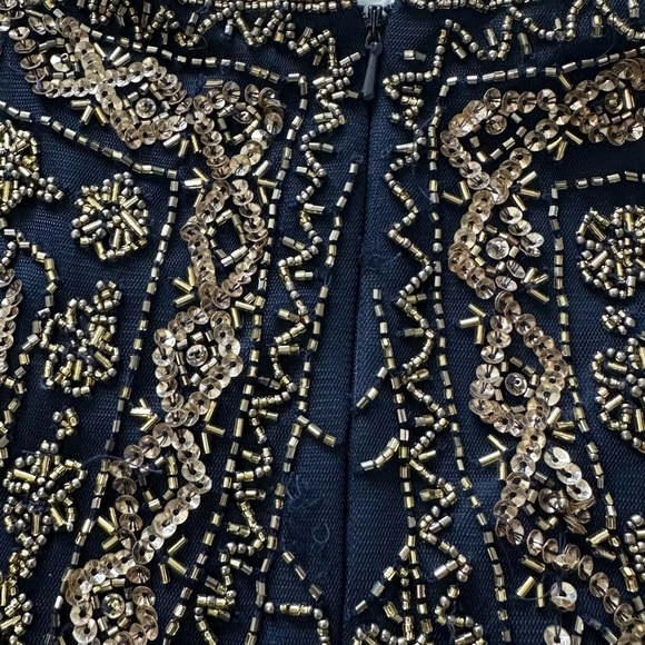Pisarro nights blue navy and Gold Beaded Dress size 4 - Picture 10 of 16